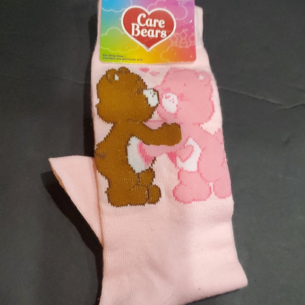 Care Bears Love-a-Lot Bear and Tenderheart Bear pink crew socks brand new FREE